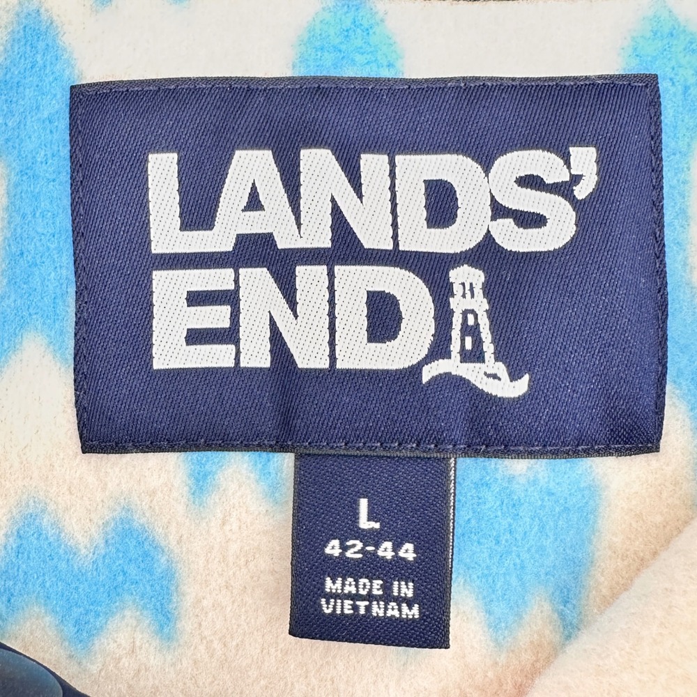 Lands' End Mens Large‎ Fleece Pullover Aztec Print Snaps Mock Neck L Sweater - Picture 4 of 12